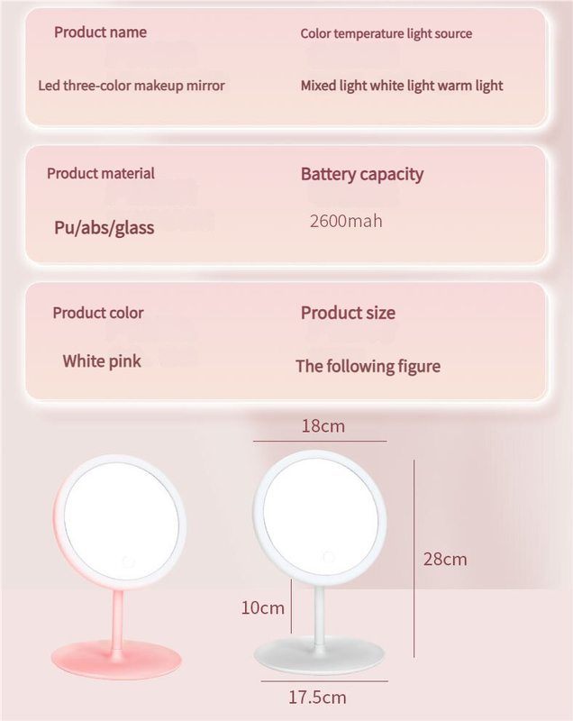3PCS LED Makeup Mirror with Lights - Portable Tabletop Vanity Mirror, INS Style, Pink - Image 6