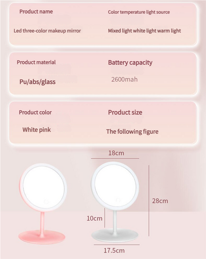 3PCS LED Makeup Mirror with Lights - Portable Tabletop Vanity Mirror, INS Style, Pink - Image 6
