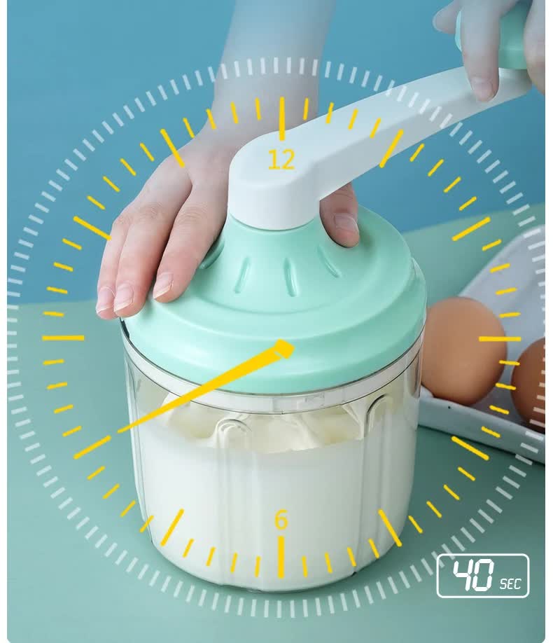 Manual Rotary Egg Beater & Cream Whisk 1200ml - Hand Crank Kitchen Mixer for Baking - Durable ABS Material Green - Image 2