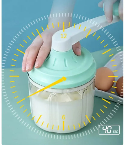 Manual Rotary Egg Beater & Cream Whisk 1200ml - Hand Crank Kitchen Mixer for Baking - Durable ABS Material Green - Image 2