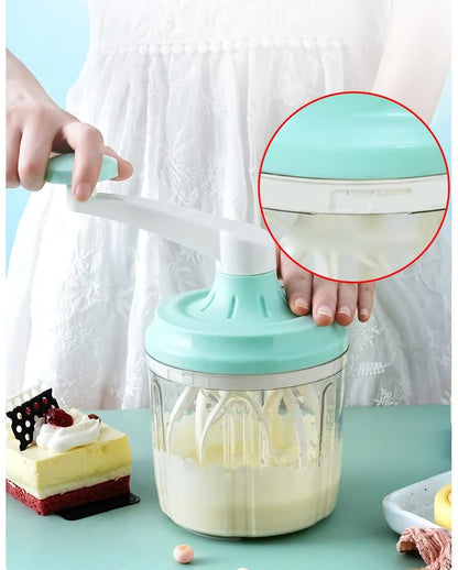 Manual Rotary Egg Beater & Cream Whisk 1200ml - Hand Crank Kitchen Mixer for Baking - Durable ABS Material Green - Image 4