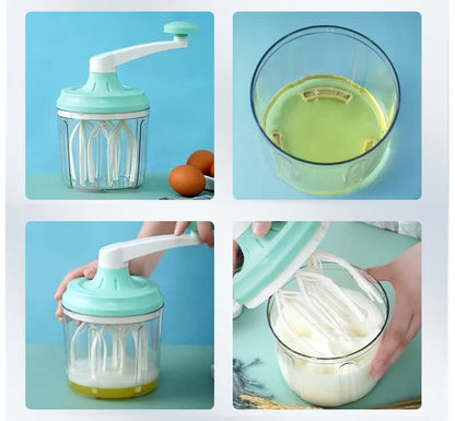Manual Rotary Egg Beater & Cream Whisk 1200ml - Hand Crank Kitchen Mixer for Baking - Durable ABS Material Green - Image 5