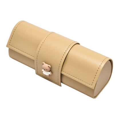 3 PCS Cute Bear PU Leather Glasses Case Large Capacity - Portable Protective Sunglasses Holder for Big Frames - Brown Eyewear Storage Box