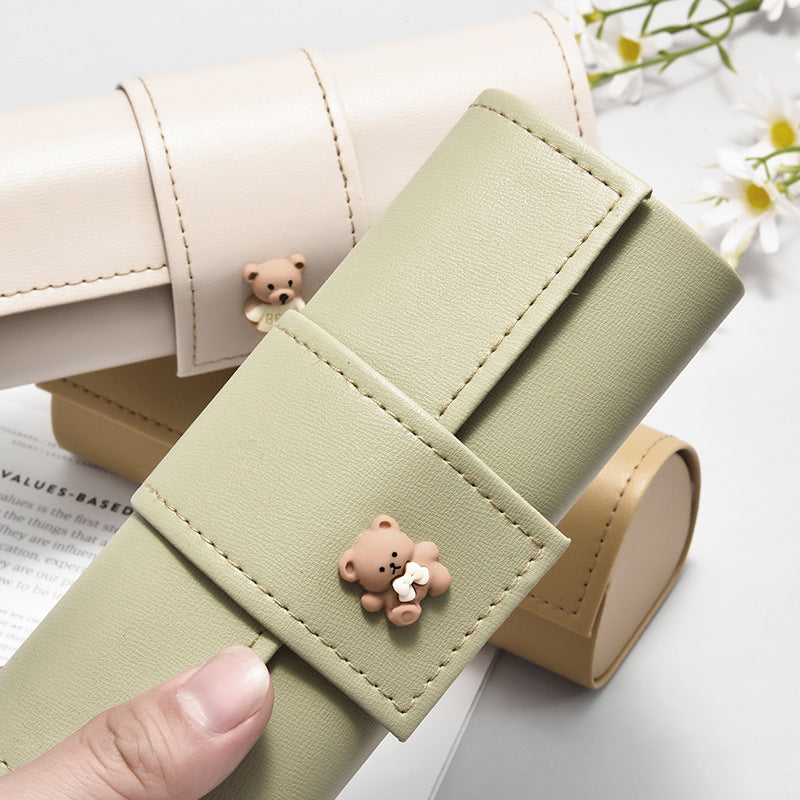 3 PCS Cute Bear PU Leather Glasses Case Large Capacity - Portable Protective Sunglasses Holder for Big Frames - Beige Eyewear Storage Box - Image 2