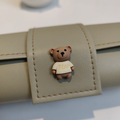 3 PCS Cute Bear PU Leather Glasses Case Large Capacity - Portable Protective Sunglasses Holder for Big Frames - Green Eyewear Storage Box - Image 5