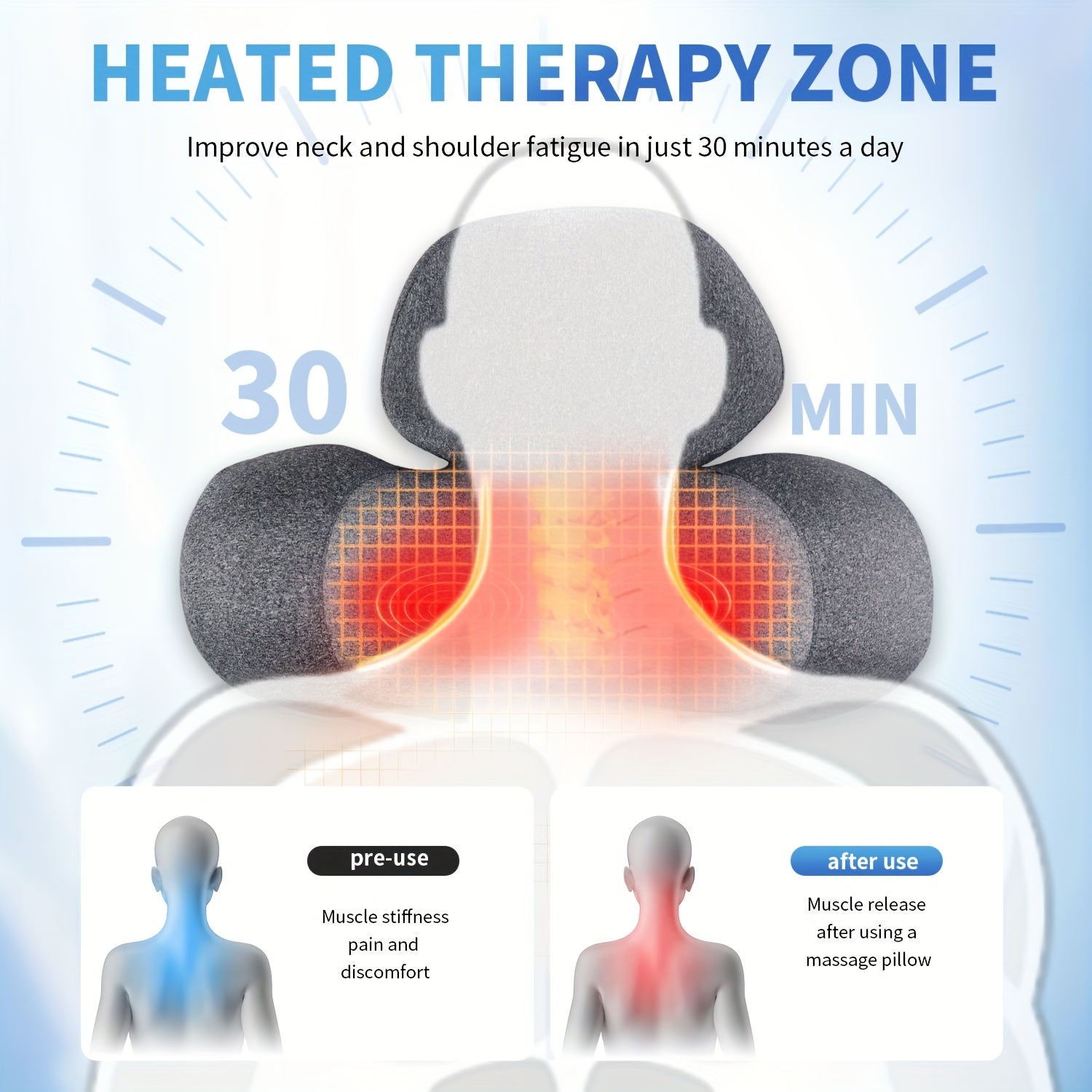 USB-Powered Memory Foam Neck Pillow, Electric Cervical Neck Massage Pillow with 15-Minute Timer - Ergonomic Contoured Sleep Aid Cushion  - Image 2