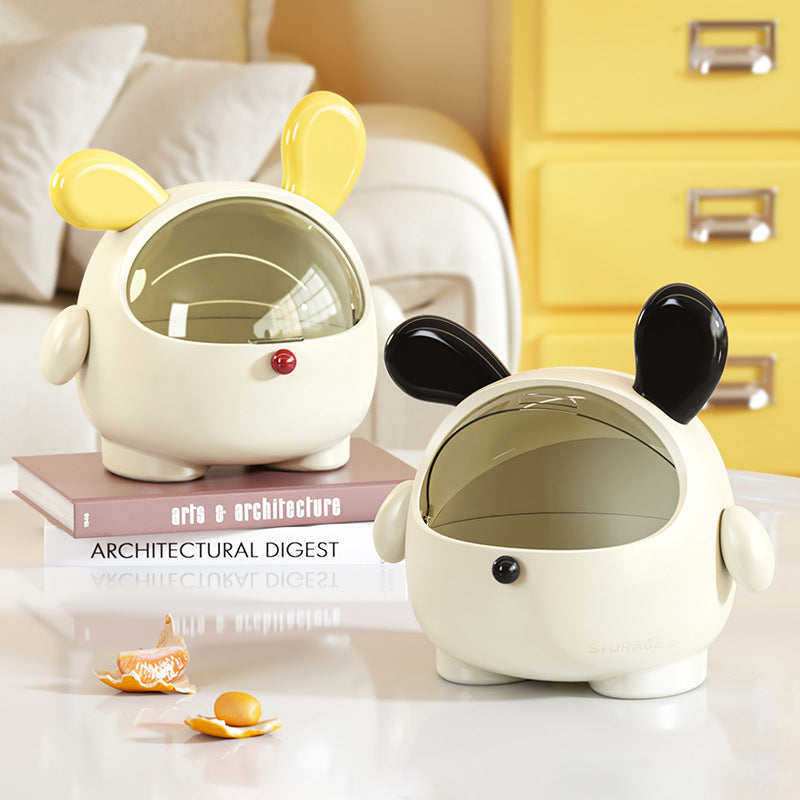 2PCS Black-Eared Cute Puppy Desktop Bin with Lid - Mini Trash Can & Storage Organiser - Kawaii Office Decor for Vanity & Home Office  - Image 3