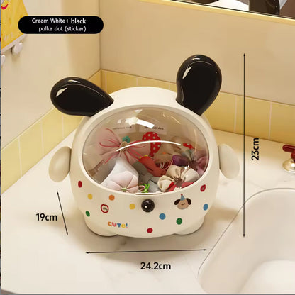 2PCS Black-Eared with polka dot sticker Cute Puppy Desktop Bin with Lid - Mini Trash Can & Storage Organiser - Kawaii Office Decor for Vanity & Home Office