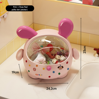 2PCS Pink + Rose red with polka dot Cute Puppy Desktop Bin with Lid - Mini Trash Can & Storage Organiser - Kawaii Office Decor for Vanity & Home Office