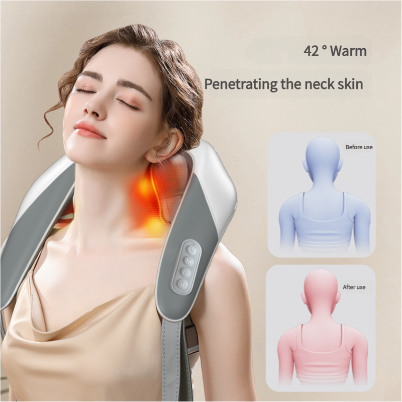 Grey Portable Shiatsu Neck and Shoulder Massager with Heat | Rechargeable 2000mAh Battery - Image 4