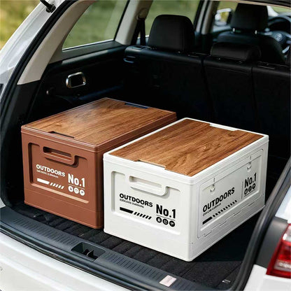 40cm Green Multifunctional Foldable Storage Box with Wooden Lid - Collapsible Outdoor Camping Crate, Stackable Home Organizer with Side-Opening Doors for Car Trunk, Picnic and Pantry - Image 4