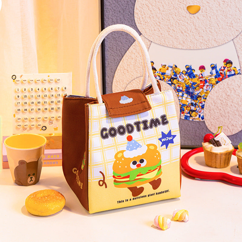 3 PCS Cute Cartoon Large Capacity Lunch Bag - Portable Soft  Handbag for School and Office - Reusable Picnic Food Storage Pouch with Comfortable Rope Handles - Image 5
