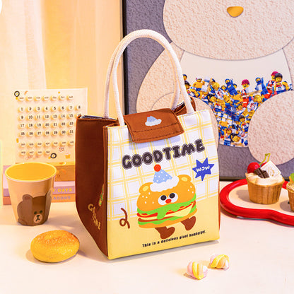 3 PCS Cute Cartoon Large Capacity Lunch Bag - Portable Soft  Handbag for School and Office - Reusable Picnic Food Storage Pouch with Comfortable Rope Handles - Image 5