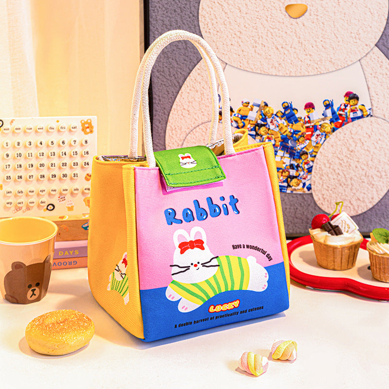 3 PCS Cute Cartoon Large Capacity Lunch Bag - Portable Soft  Handbag for School and Office - Reusable Picnic Food Storage Pouch with Comfortable Rope Handles - Image 6