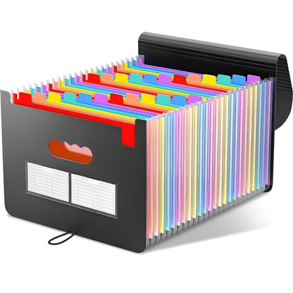 2 PCS A4 Expanding File Folder with Rainbow Interior - 25 Pockets Portable Document Organizer, Accordion Style Business and School File Bag with Elastic Cord Closure - Image 2