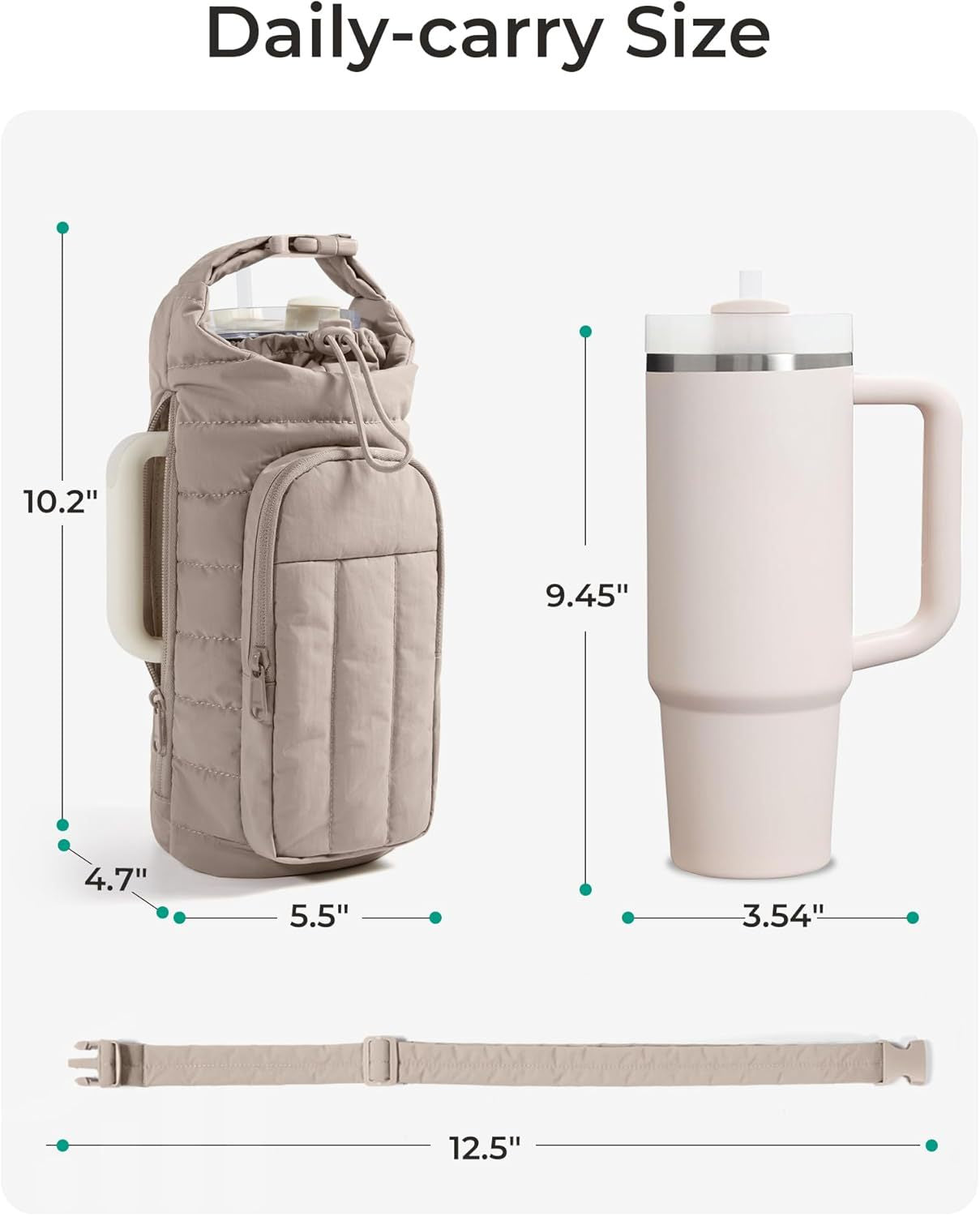 Black Quilted Water Bottle Carrier Bag with Large Phone Pocket - Insulated Tumbler Pouch with Adjustable Shoulder Strap - Crossbody Water Bottle Holder for18oz to 64ozTumblers, Gym, and Travel - Image 5