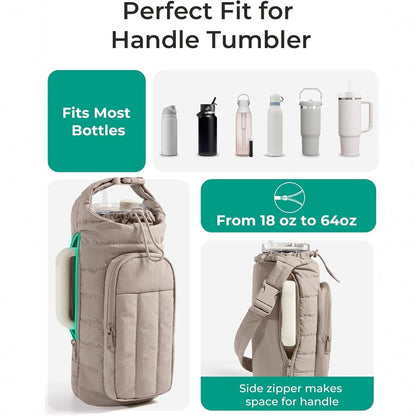purple Quilted Water Bottle Carrier Bag with Large Phone Pocket - Insulated Tumbler Pouch with Adjustable Shoulder Strap - Crossbody Water Bottle Holder for18oz to 64ozTumblers, Gym, and Travel - Image 2