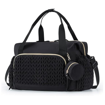 Black Large Quilted Diaper Bag Tote - Multi-functional Travel Baby Bag with Changing Pad and Pacifier Pouch - Stylish Hospital Bag for Labor and Delivery