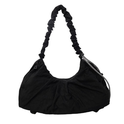 Black Large Capacity Ruched Travel Duffel Bag - Stylish Yoga Mat Storage Shoulder Bag - Lightweight Gym Fitness Tote with Drawstring Detail for Weekend Getaways and Sports