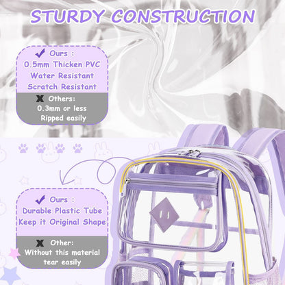 Heavy Duty Clear Transparent Backpack with Purple - Large Capacity PVC Bookbag for School, Stadium, and Gym - Fits 16-Inch Laptop, Binders and A4 Books - Image 3