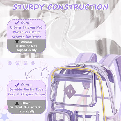 Heavy Duty Clear Transparent Backpack with Purple - Large Capacity PVC Bookbag for School, Stadium, and Gym - Fits 16-Inch Laptop, Binders and A4 Books - Image 3