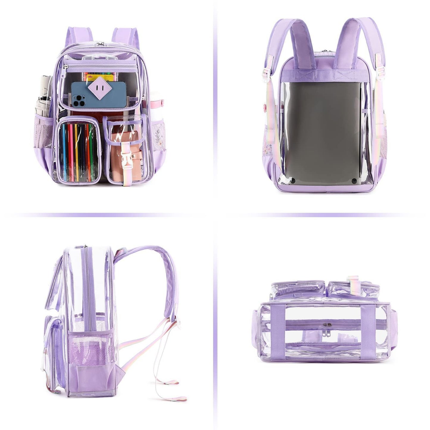 Heavy Duty Clear Transparent Backpack with Purple - Large Capacity PVC Bookbag for School, Stadium, and Gym - Fits 16-Inch Laptop, Binders and A4 Books - Image 4
