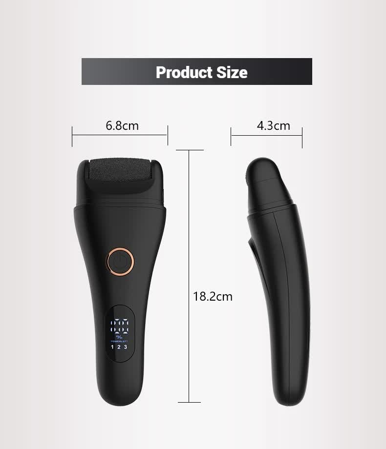 Black Professional Electric Foot Callus Remover - Rechargeable Pedicure Tool with 3 Adjustable Speeds, Smart LED Display, and 3 Replaceable Grinding Heads for Smooth Feet - Image 2