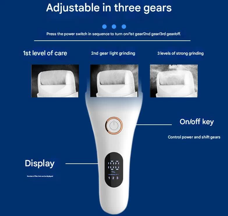 Black Professional Electric Foot Callus Remover - Rechargeable Pedicure Tool with 3 Adjustable Speeds, Smart LED Display, and 3 Replaceable Grinding Heads for Smooth Feet - Image 4