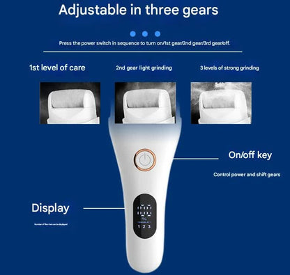 Black Professional Electric Foot Callus Remover - Rechargeable Pedicure Tool with 3 Adjustable Speeds, Smart LED Display, and 3 Replaceable Grinding Heads for Smooth Feet - Image 4