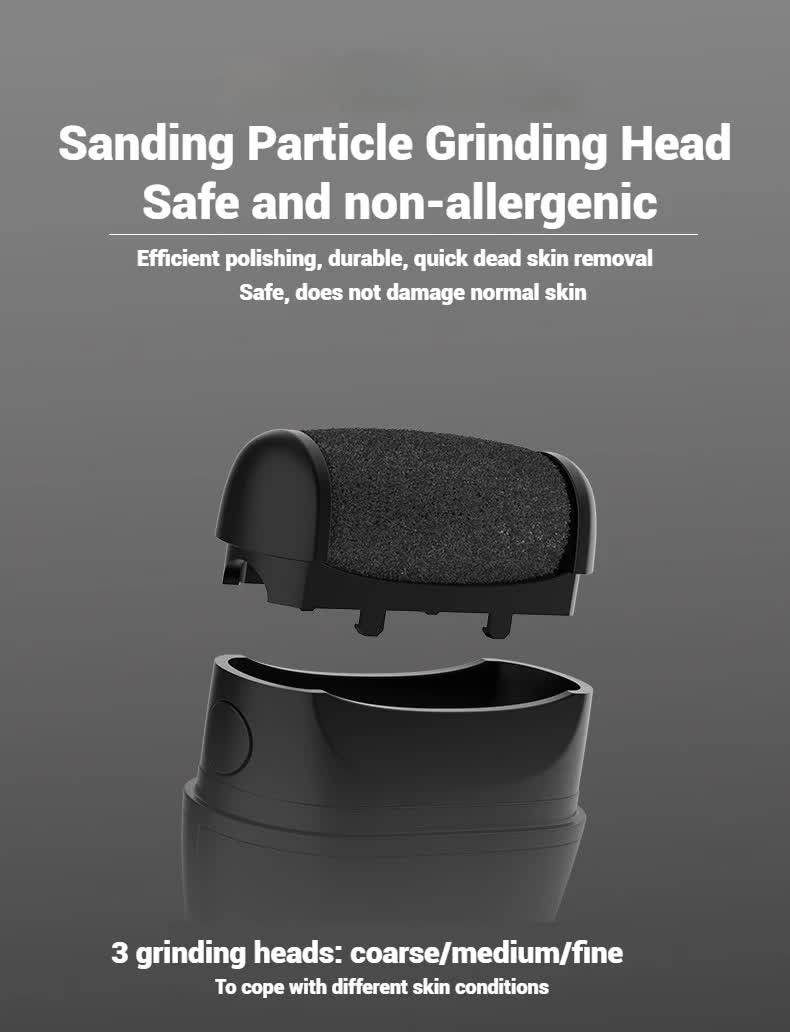 Black Professional Electric Foot Callus Remover - Rechargeable Pedicure Tool with 3 Adjustable Speeds, Smart LED Display, and 3 Replaceable Grinding Heads for Smooth Feet - Image 7