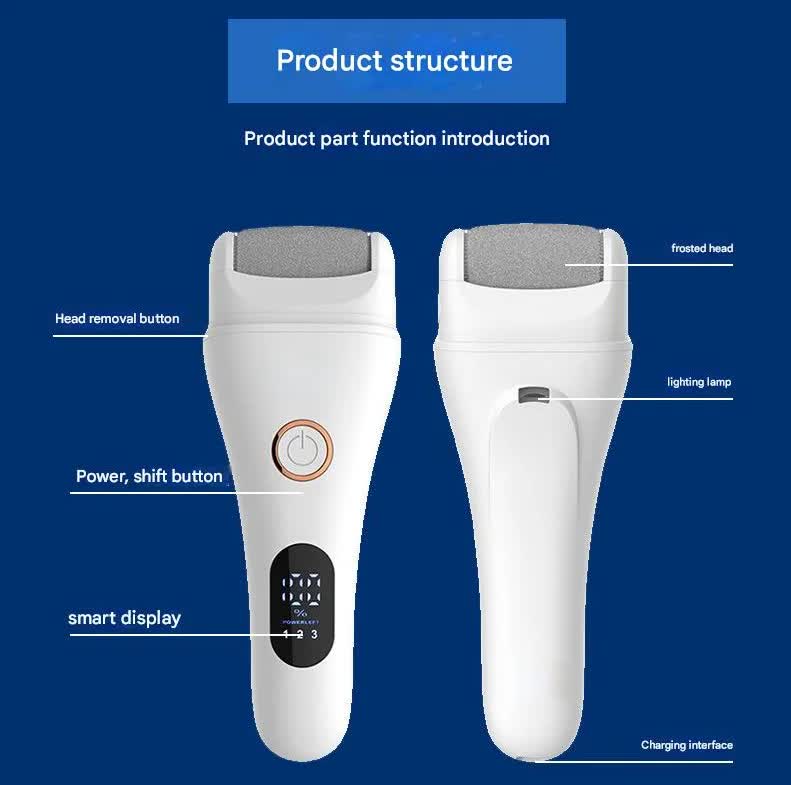 White Professional Electric Foot Callus Remover - Rechargeable Pedicure Tool with 3 Adjustable Speeds, Smart LED Display, and 3 Replaceable Grinding Heads for Smooth Feet - Image 3