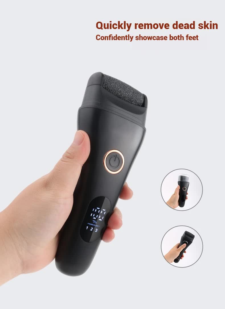White Professional Electric Foot Callus Remover - Rechargeable Pedicure Tool with 3 Adjustable Speeds, Smart LED Display, and 3 Replaceable Grinding Heads for Smooth Feet - Image 6
