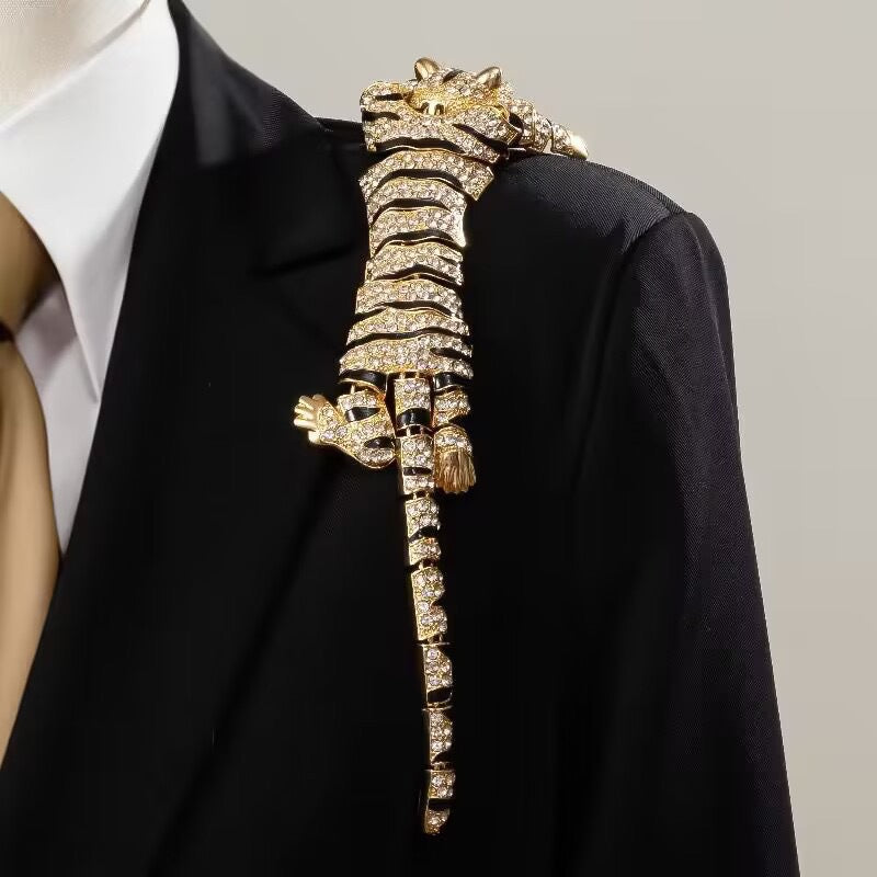 Luxury Vintage Large Tiger Brooch - 10-Inch Pouncing Wild Cat Pin with Sparkling Crystal Rhinestones and Gold-Tone Finish - Statement Animal Jewelry for Coats and Suits - Image 3