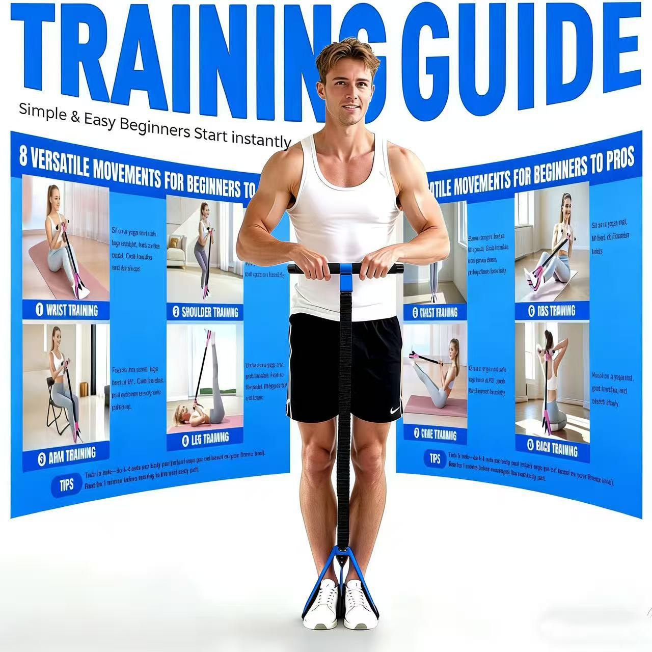 Pink Multifunctional Pedal Resistance Band - Home Fitness Sit-up Assistant with Foot Pedals and Elastic Pull Rope - Full Body Workout Equipment for Abs, Arms, Legs and Glutes - Image 4