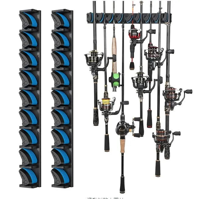 2 Sets Vertical Wall Mounted Fishing Rod Rack - 9-Slot Fishing Pole Holder for Garage, Professional Space-Saving Fishing Gear Storage Organizer with Soft Grip Pads