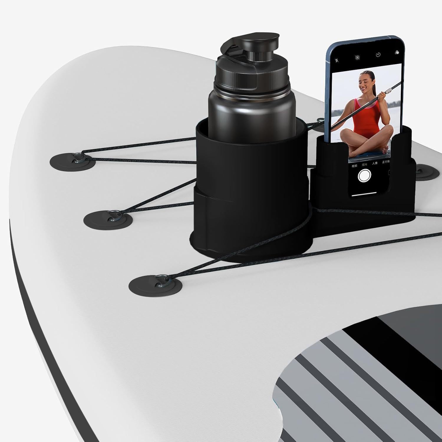 4 PCS Professional Paddle Board Cup Holder and Phone Mount - Universal SUP Kayak Beverage Station with Anti-Spill Design - Multi-Functional Water Sports Accessory for Bungee Deck Rigging - Image 8