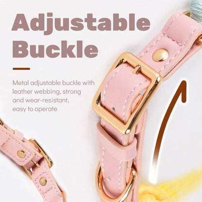 pink+purple Hand-Woven Rainbow Cotton Rope Dog Leash and Collar Set - Adjustable Veg-Tanned Leather Trim with Heavy Duty Metal Hardware - 150cm Training Lead and M Size Collar  - Image 2