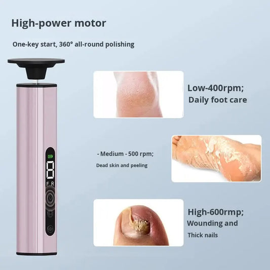 Purple Professional 2-in-1 Electric Foot Callus Remover and Manicure Kit - 9 Speeds Rechargeable Electronic Foot File with LCD Display - Professional Pedicure Tool for Dead Skin and Nail Care - Image 2