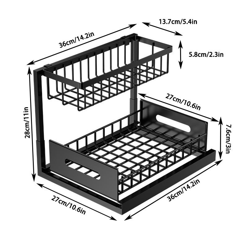 2-Tier Under Sink Organizer and Storage - Heavy Duty Metal Pull-Out Cabinet Organizer, L-Shaped Sliding Drawer Rack for Kitchen, Bathroom, and Pantry - White - Image 2