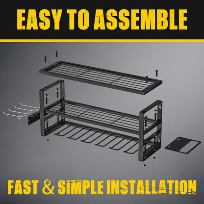 Heavy Duty Power Tool Organizer Wall Mount - 3-Tier Garage Storage Rack with Drill Holder, Screwdriver and Hammer Organizer - Extra Tall 200lbs Capacity High-Quality Steel Utility Shelf - Image 7