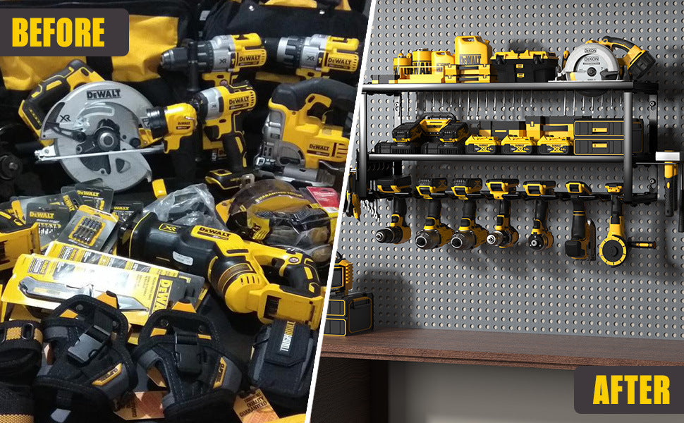Heavy Duty Power Tool Organizer Wall Mount - 3-Tier Garage Storage Rack with Drill Holder, Screwdriver and Hammer Organizer - Extra Tall 200lbs Capacity High-Quality Steel Utility Shelf - Image 9