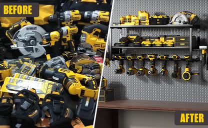 Heavy Duty Power Tool Organizer Wall Mount - 3-Tier Garage Storage Rack with Drill Holder, Screwdriver and Hammer Organizer - Extra Tall 200lbs Capacity High-Quality Steel Utility Shelf - Image 9