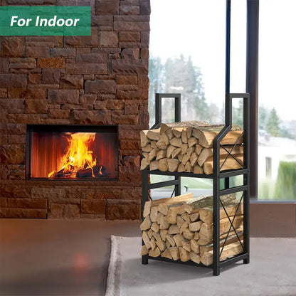 Heavy Duty 2-Tier Firewood Rack - Vertical Log Holder for Indoor Fireplace and Outdoor Fire Pit - Modern Metal Wood Storage Organizer for Camping, Patio, and Living Room - Image 3