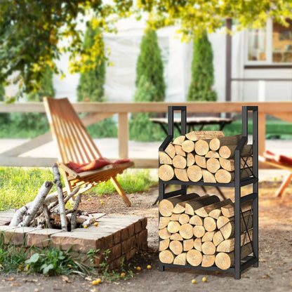 Heavy Duty 2-Tier Firewood Rack - Vertical Log Holder for Indoor Fireplace and Outdoor Fire Pit - Modern Metal Wood Storage Organizer for Camping, Patio, and Living Room - Image 4