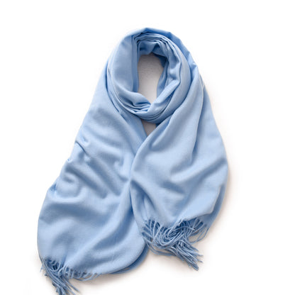 Sky Blue 2 PCS Skin Red Solid Color Scarf Shawl with Tassels - Warm Korean Style Wrap (180cm x 70cm)