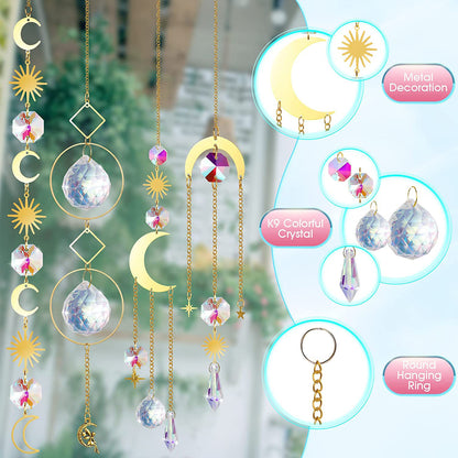 (Style 1) 4 pcs Crystal Wind Chimes-Sun Catcher Star Moon Dream Catcher for Window 30cm - Image 3