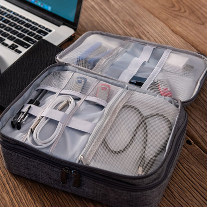 Grey Durable Three-Layer Earphone & Digital Organizer - Waterproof Cosmetic & Cable Storage Pouch(Photography props not included, only the bag) - Image 4
