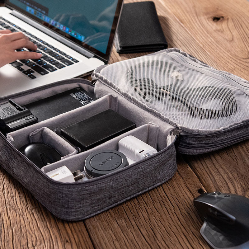 Grey Durable Three-Layer Earphone & Digital Organizer - Waterproof Cosmetic & Cable Storage Pouch(Photography props not included, only the bag) - Image 5