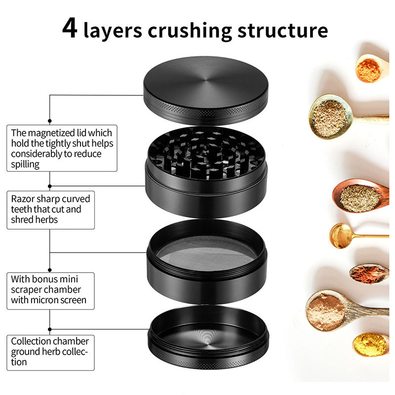 Silver Premium 4-Layer Zinc Alloy Herb Grinder - Magnetic Lid & Fine Grinding, 63mm, 162g - Image 3