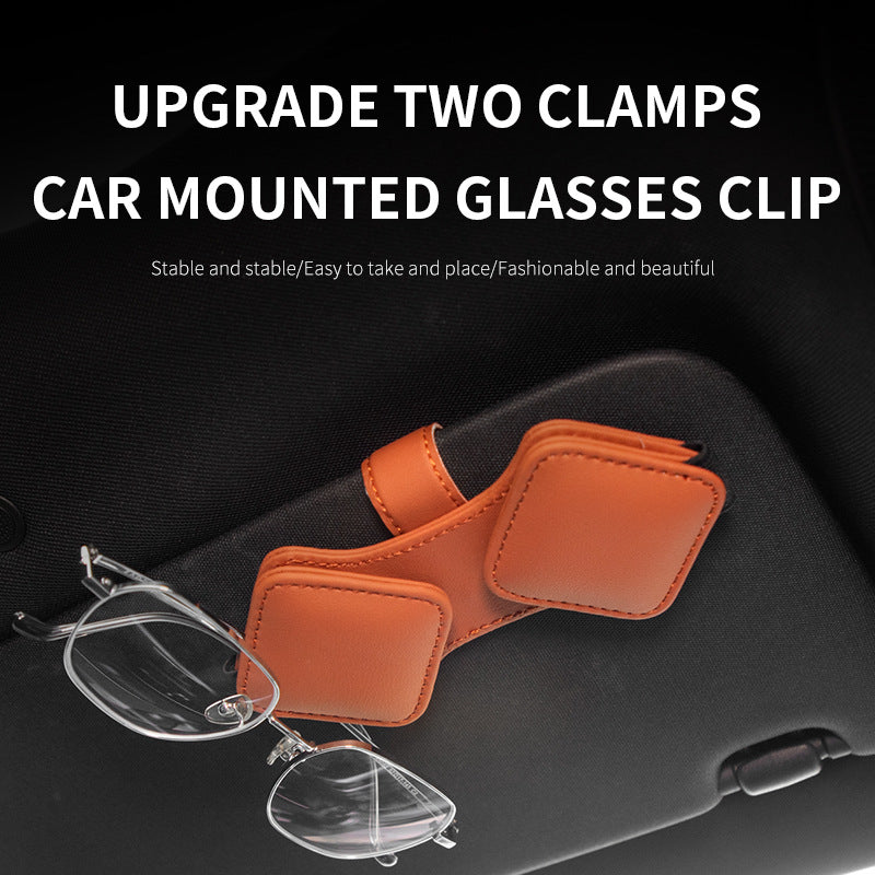 2 Pcs Black Car Sun Visor Glasses Holder Clip with Dual Magnetic Clamps - PU Leather, Anti-Slip, and Multi-Functional Storage - Image 2